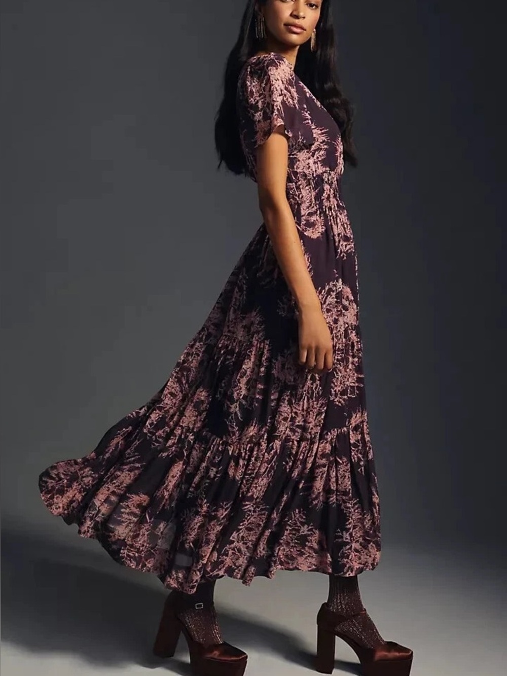 Anthropologie Somerset Chiffon Maxi Dress Floral Smocked Boho Maxi 8004 - Picture 2 of 14